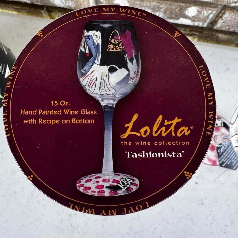 Lolita Hand Painted Wine‎ Glass 15oz Fashionista Recipe on Bottom